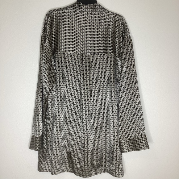 Neiman Marcus Vtg Silk Shirt Oversized Black Tan M - Picture 2 of 9